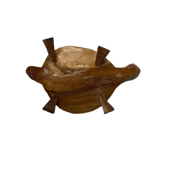 Hand Carved Wooden Turtle with Beaded Eyes Jamaica Souvenir 5" L x 3 W x 1.5" H - Picture 5 of 7